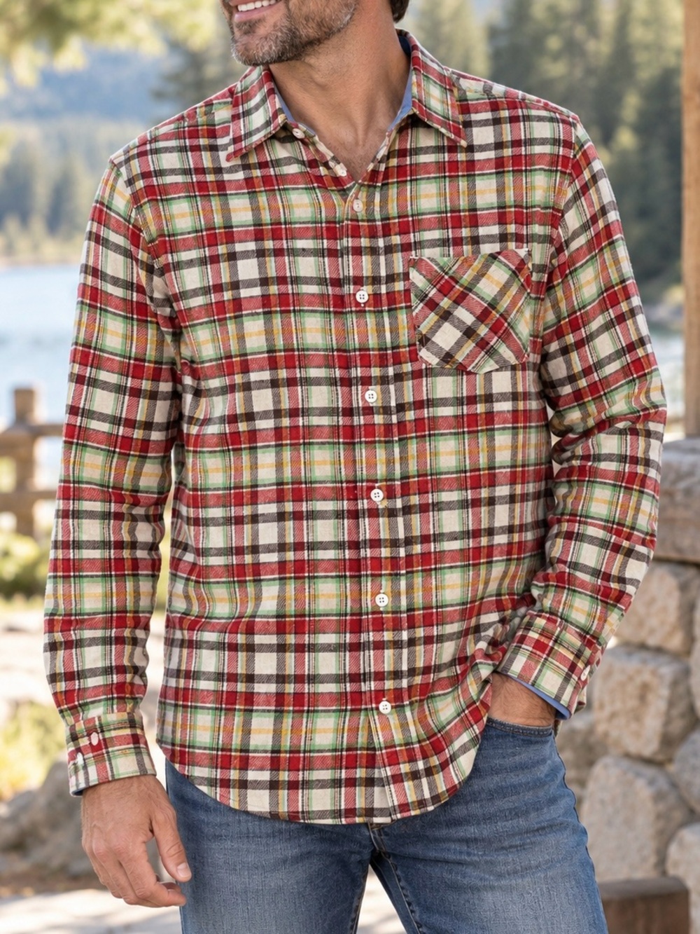 Bogari Men’s Plaid Button Front Long Sleeve Shirt Multicolor Size Small